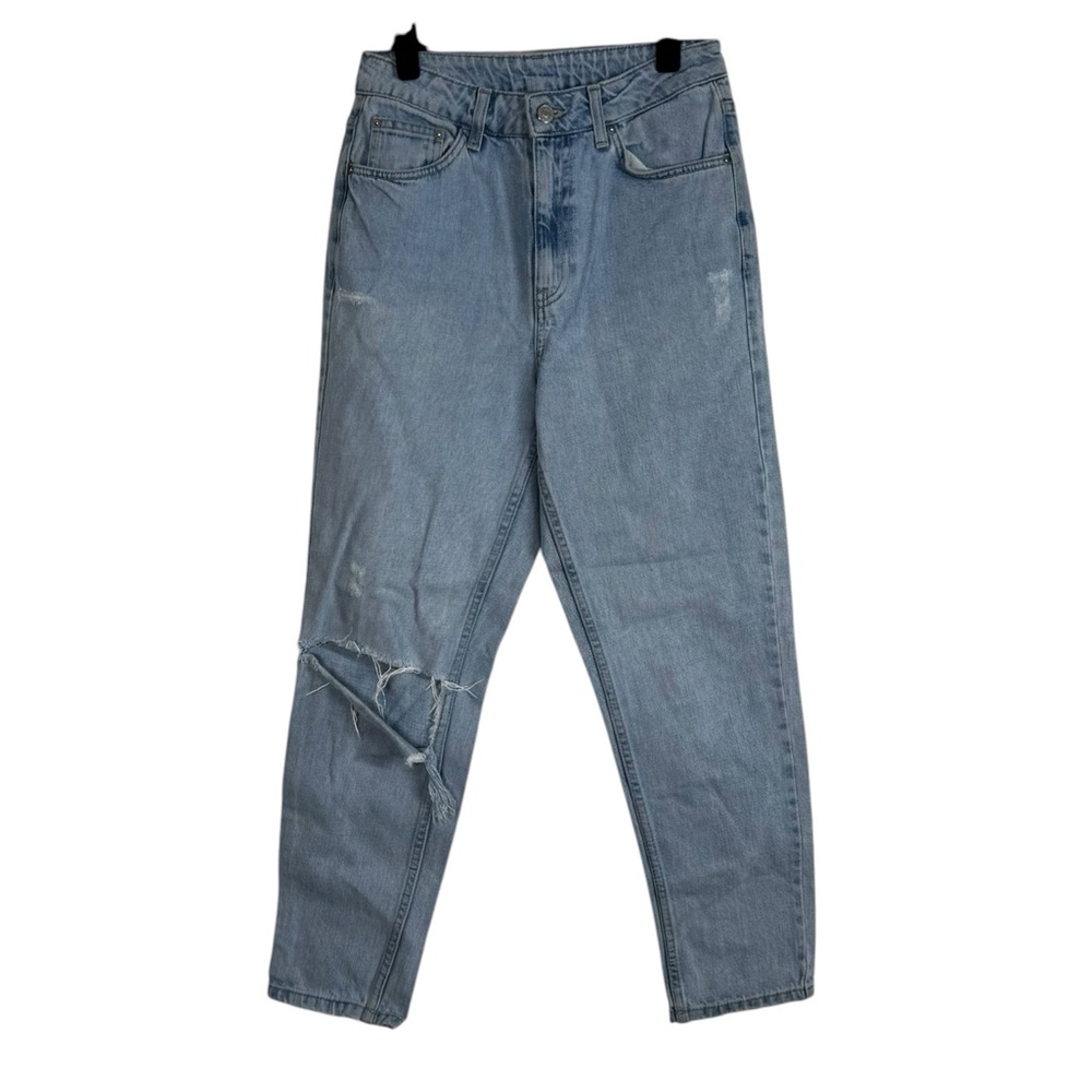 Topshop Jeans High Rise Moto Mom Straight Leg Distressed